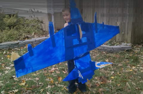 Peter in his blue jet Halloween costume
